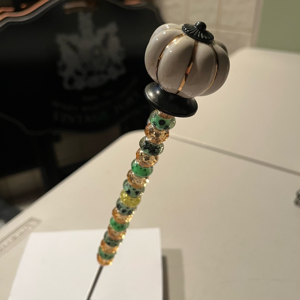 Elegant Beaded plant stick-decor with Pumpkin Top